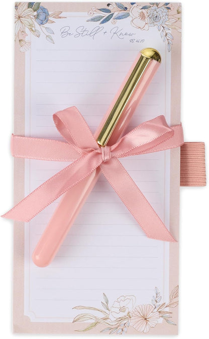 Christian Art Gifts Compact Magnetic Notepad & Medium Ballpoint Pen Set: Trust in the Lord Inspirational Scripture, Shopping Lists, Memos, Reminders, 70 Lined Easy Tear-off Sheets, Purple/Teal Floral