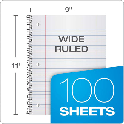 Oxford Spiral Notebook 3 Pack, 1 Subject, Wide Rule Journal, Durable Plastic Covers, 1 Pocket, 8.5 x 11 Inches, 100 Sheets, Red, Green, Blue (89802)