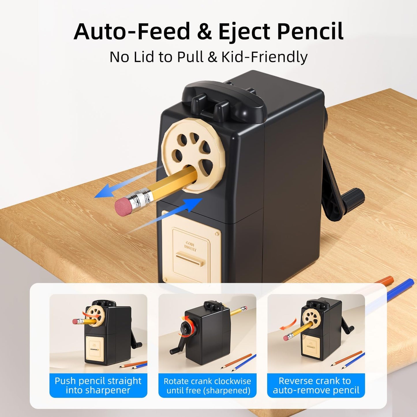 ZMOL Manual Hand Crank Pencil Sharpener - Heavy Duty Desktop Pencil Sharpener for Colored Pencils, Children's Classroom & Professional Use