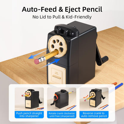 ZMOL Manual Hand Crank Pencil Sharpener - Heavy Duty Desktop Pencil Sharpener for Colored Pencils, Children's Classroom & Professional Use