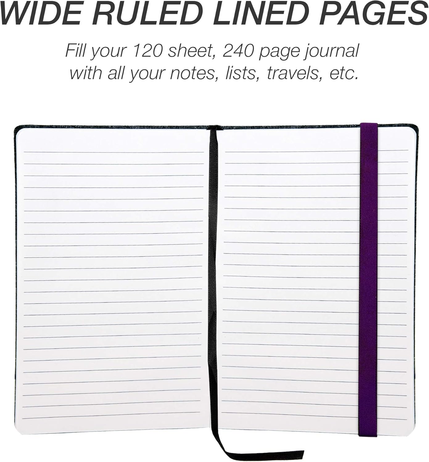 Samsill Large Hardcover Notebook, 240 Lined Notebook Pages, Black, 7.5 x 10 Inch