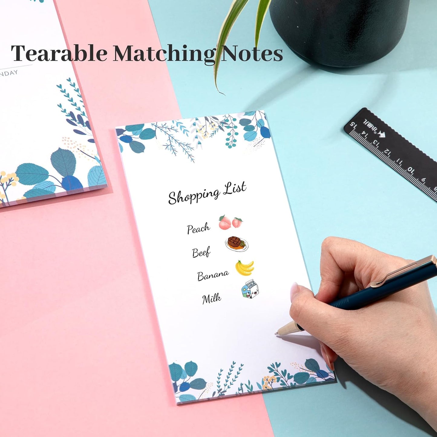 Weekly Planner Notepad Tear Off Set of 2 Weekly Calendar Pad 52 Undated To Do List Notepad Sheets Desk Planner Planning Pads Productivity Tracker for Work Goals Notes Schedule Ideas, Floral Blue