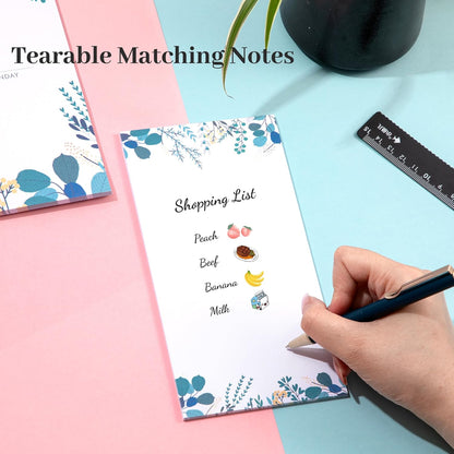 Weekly Planner Notepad Tear Off Set of 2 Weekly Calendar Pad 52 Undated To Do List Notepad Sheets Desk Planner Planning Pads Productivity Tracker for Work Goals Notes Schedule Ideas, Floral Blue