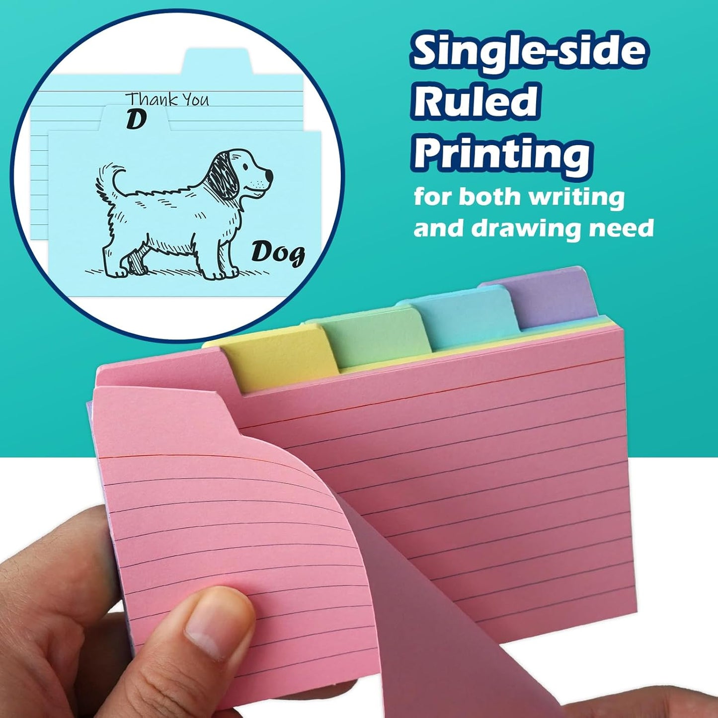 100 Pack Tabbed Index Cards 4x6 Lined Index Card Dividers with Tabs 4" x 6", Colored, 220 GSM Thick Paper