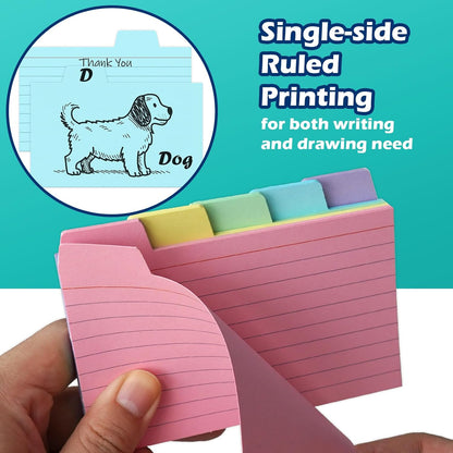 100 Pack Tabbed Index Cards 4x6 Lined Index Card Dividers with Tabs 4" x 6", Colored, 220 GSM Thick Paper