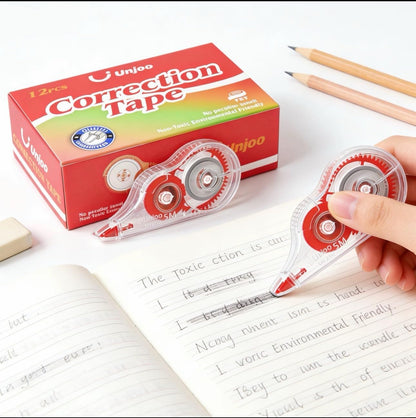 Unjoo White Correction Tape, Easy To Use Applicator for Instant Corrections Wrong Writing At Any Time, For school, Office (12pack, 5M/196" x 0.2", Black)