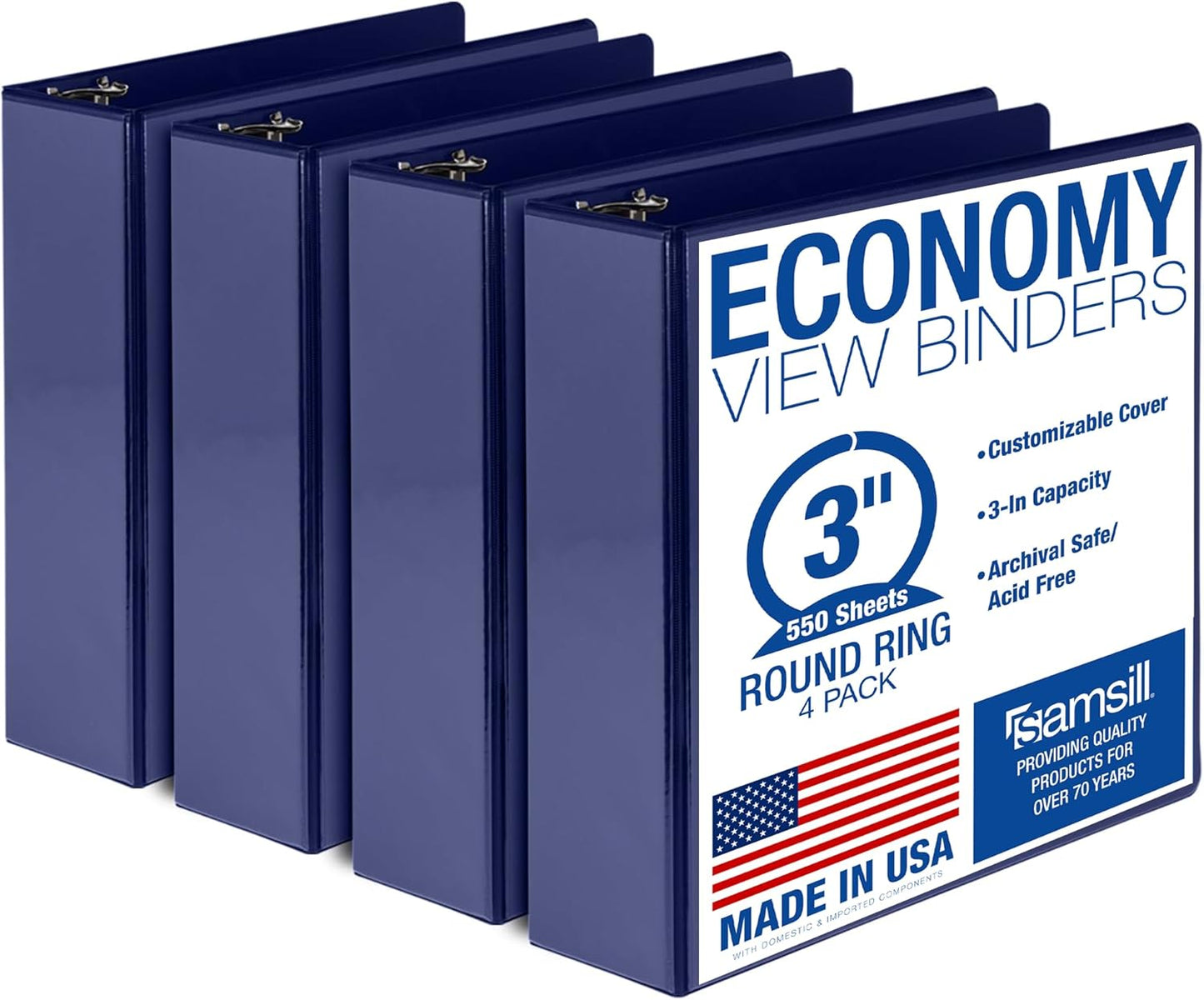 Samsill 1.5 Inch 3 Ring Binders, Economy Round Ring, Clear View Cover, 325 Sheet Capacity - for School, Home, Office - White, 4 Pack