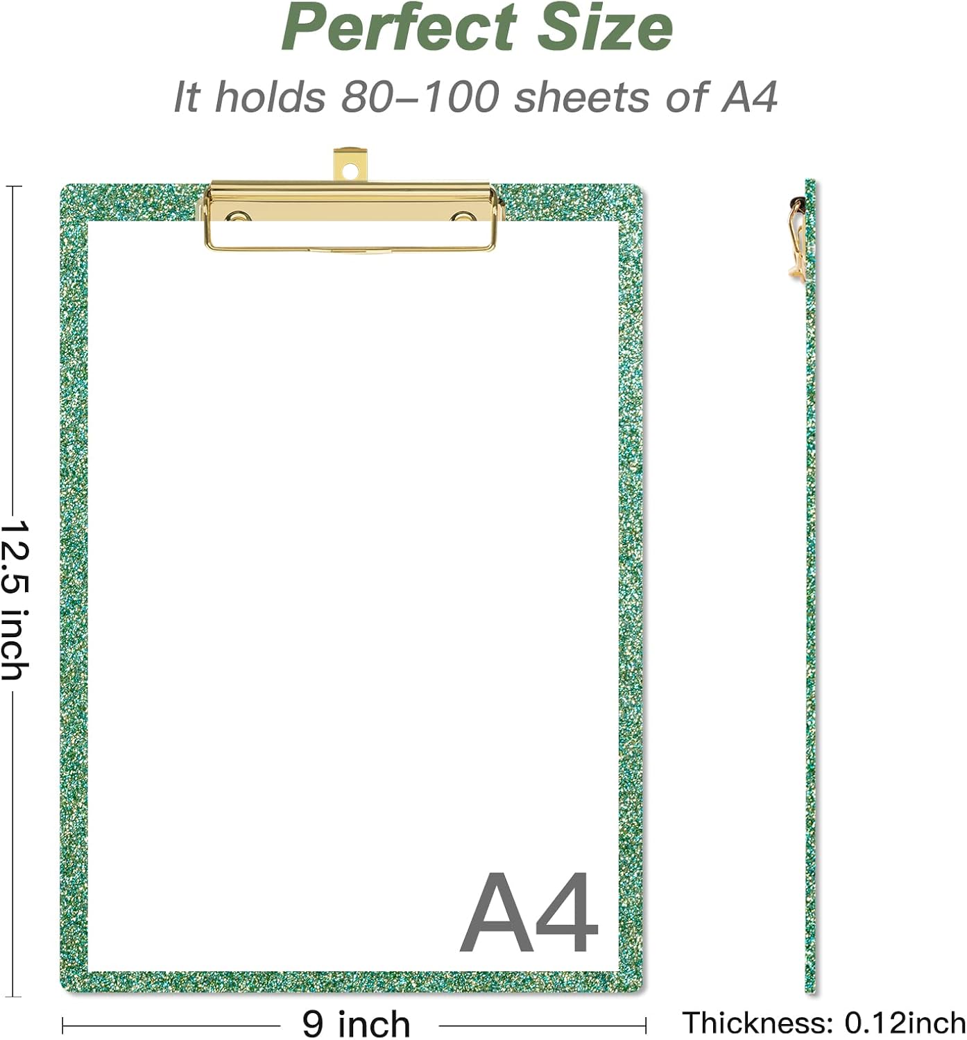 Rimilak Acrylic Glitter Clipboards, Sparkly Board with Low Profile Gold Clip, Designed for Classroom School and Office Use, A4 Letter Size 9 x 12.5 in, Pink