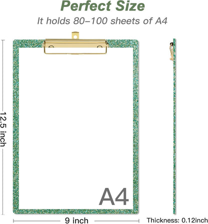 Rimilak Acrylic Glitter Clipboards, Sparkly Board with Low Profile Gold Clip, Designed for Classroom School and Office Use, A4 Letter Size 9 x 12.5 in, Pink