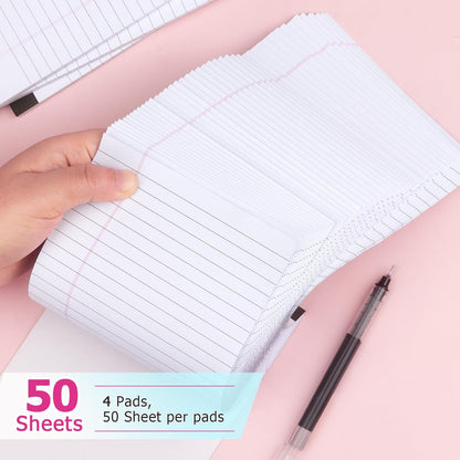ZZTX Legal Pads Note Pads 5 x 8 Inch Lined Writing Pads, 50 Sheets Per Writing Pad, 4 Pack (Multicolor)
