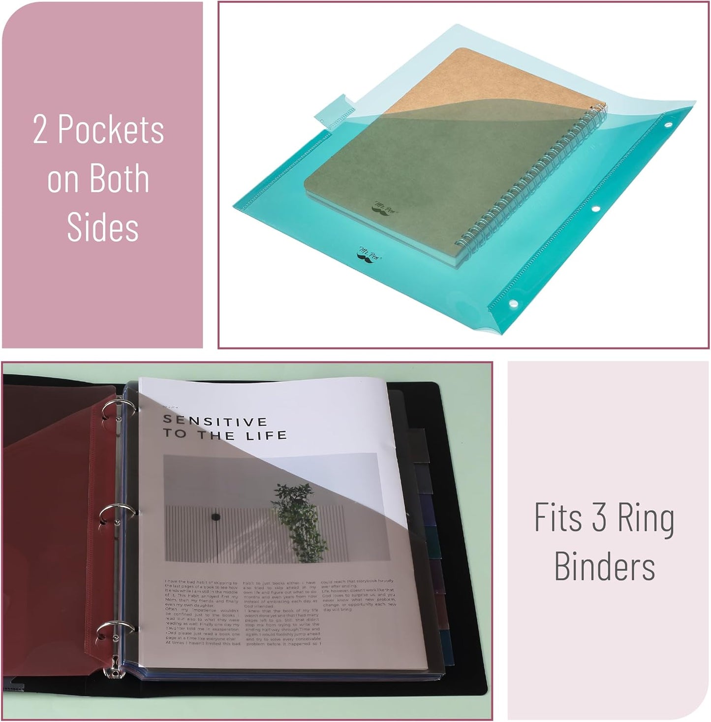 Mr. Pen- Binder Dividers with Pockets and Tabs, 1 Set, 8 Tabs/Set, Colorful, 3 Ring Binder Dividers with Tabs and Pockets on Both Sides
