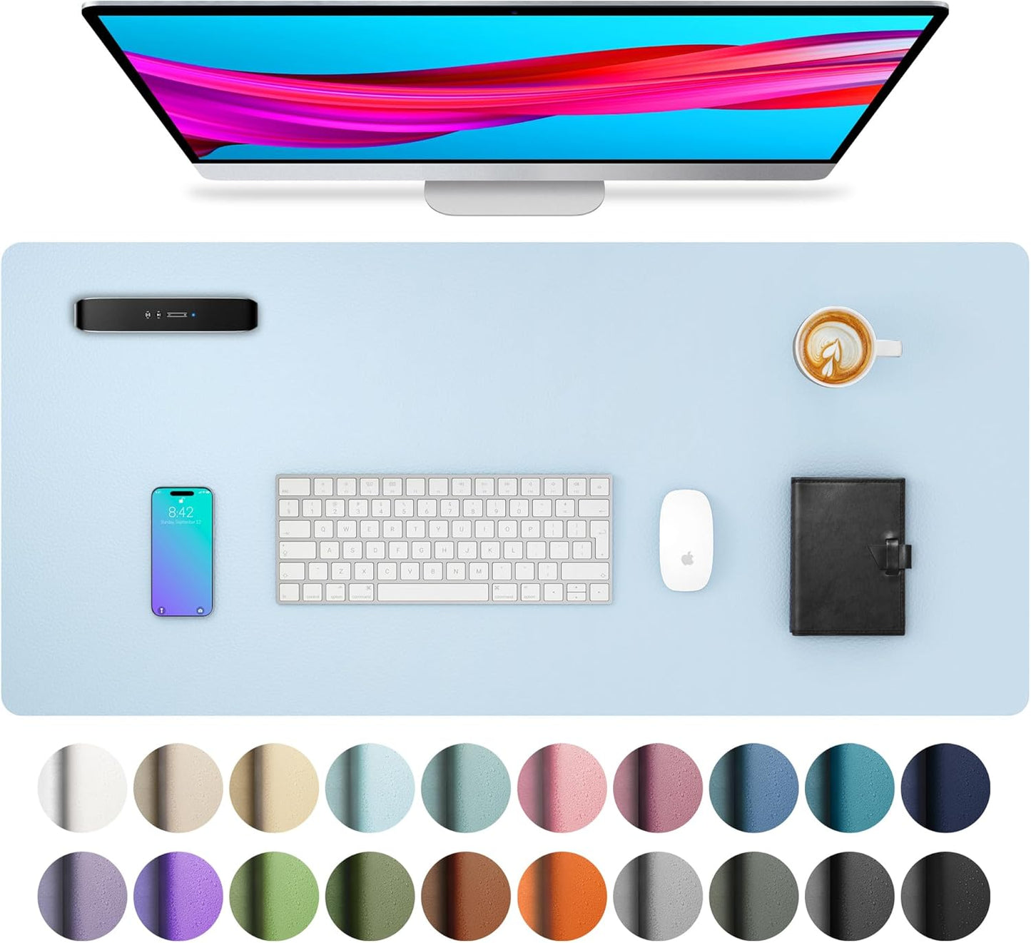 Aothia Non-Slip Waterproof PU Leather Desk Pad Protector for Mouse, Writing Desk, Office, Home, Laptop Blotter, 23.6" x 13.7", Black - Colors B