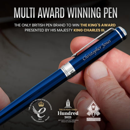 Scriveiner Midnight Blue Rollerball Pen - Stunning Blue Lacquer Luxury Pen, Chrome Finish, Schmidt Ink Refills, Men & Women, Professional, Executive Office, Nice Pen