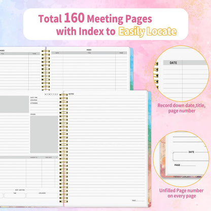 SUNEE Half Meeting Half Note - 7.5"x10" Professional Notebooks for Work - 160 Pages, B5 Size Project Planner, Spiral Meeting Agenda/Minutes Organizer for Women Men, Note Taking, Office & Business