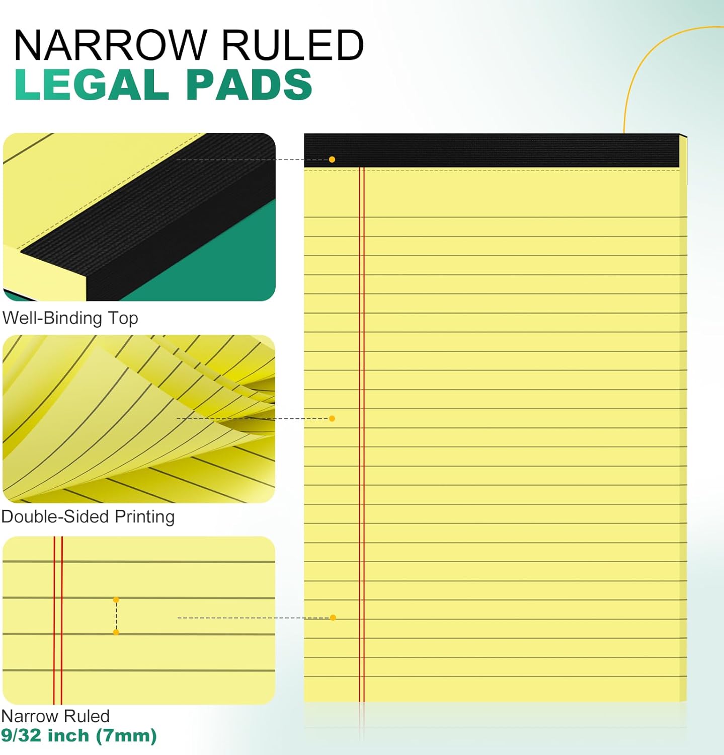 Legal Pads 8.5 x 14 Note Pads, 6 Pack Writing Pads Wide Ruled Notepads, Micro Perforated Notepad, Double-Side Printed Lined Paper Pads 30 Sheets per Notepad, White Legal Pads for Home, Office, School