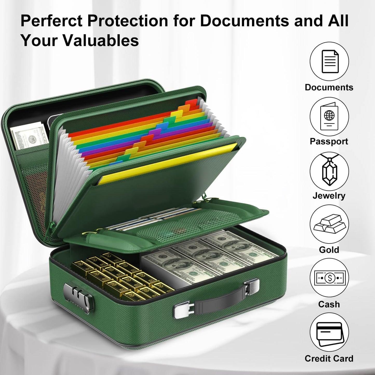 COLCASE Fireproof Document Box with Lock, Hard Fireproof Waterproof Box Creative Hard-Shell Design Fireproof Safe Box Document Organizer for Important Documents Certificates Laptop Passports Black