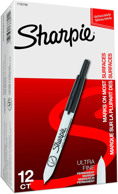 Sharpie Retractable Permanent Markers, Ultra Fine Point, Black, 12 Count