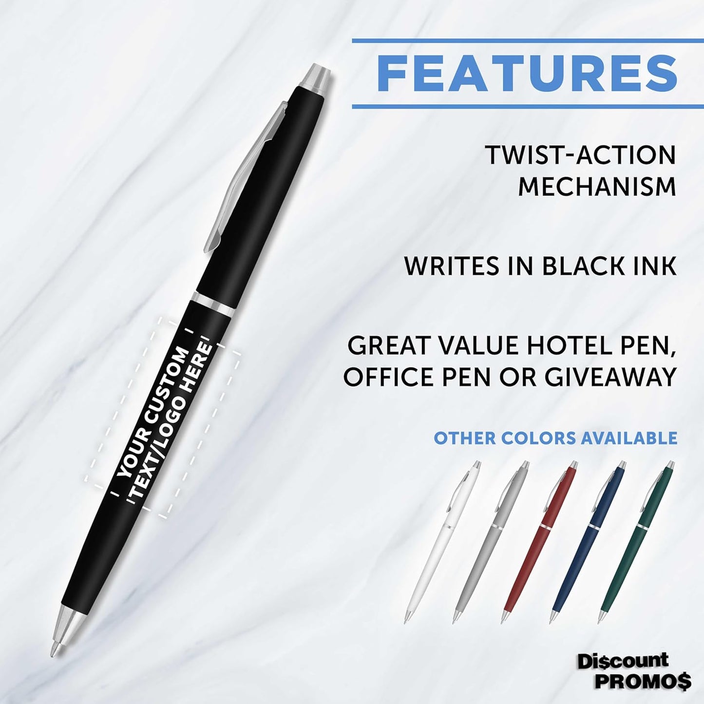 Personalized Langham Ballpoint Pens, Set of 10/50/100 by DISCOUNT PROMOS - Black Ink, Great for Office, Business, Tradeshows - Black