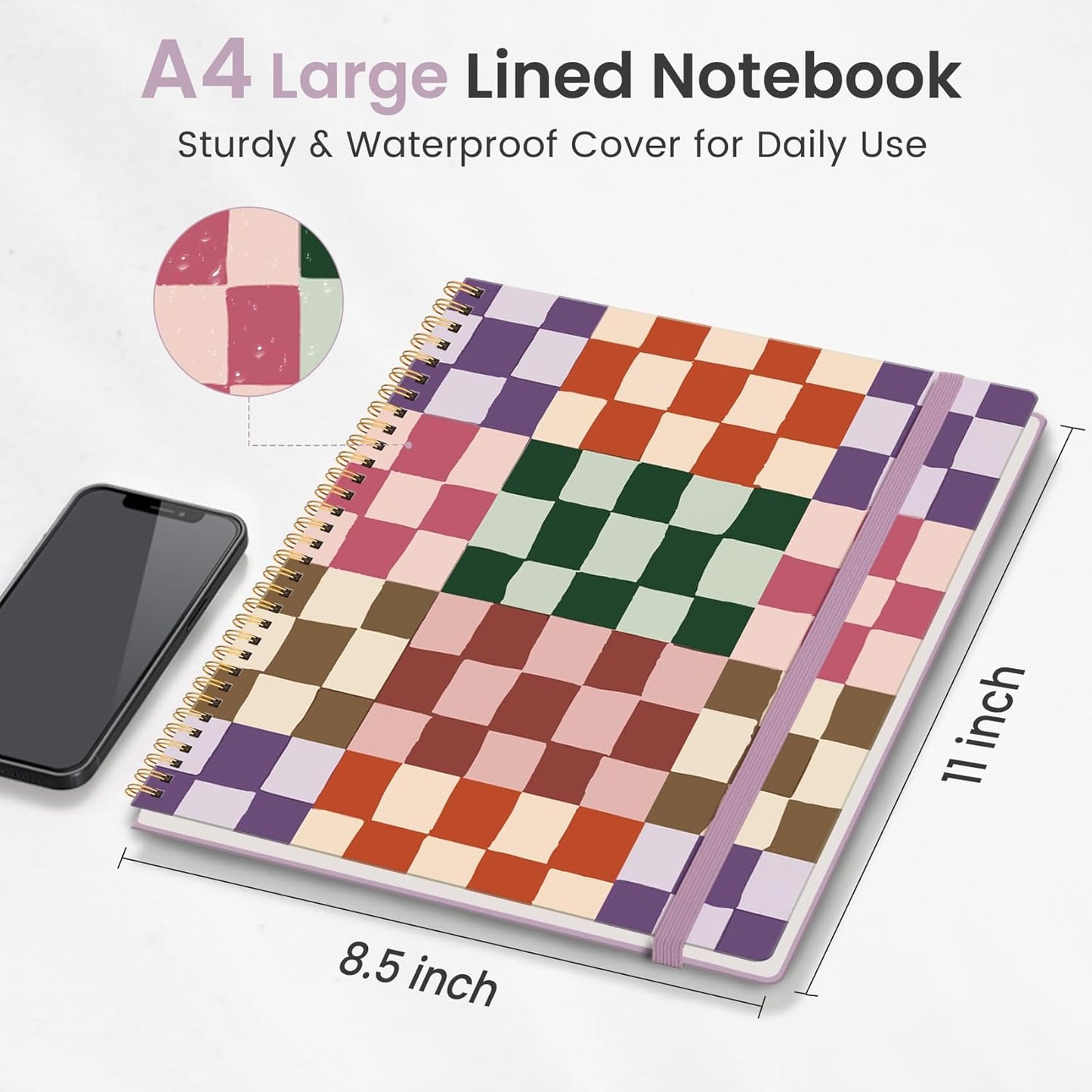 Taja Large Spiral Lined Journal for Women, 8.5" x 11" Notebooks for Work Collge Ruled, A4 Aesthetic Cute Journaling Notebooks for Writing, Plastic Cover, Celestial