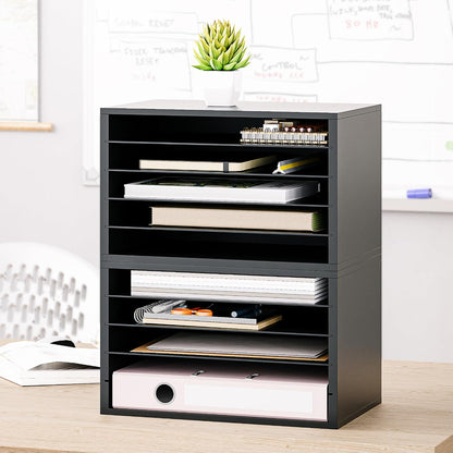 Ballucci 4-Tier Paper Organizer for Desk, Stackable Tray, Desk Storage Organizer Shelves, Stacking Letter Paper Tray Sorter for Classroom Office, Black