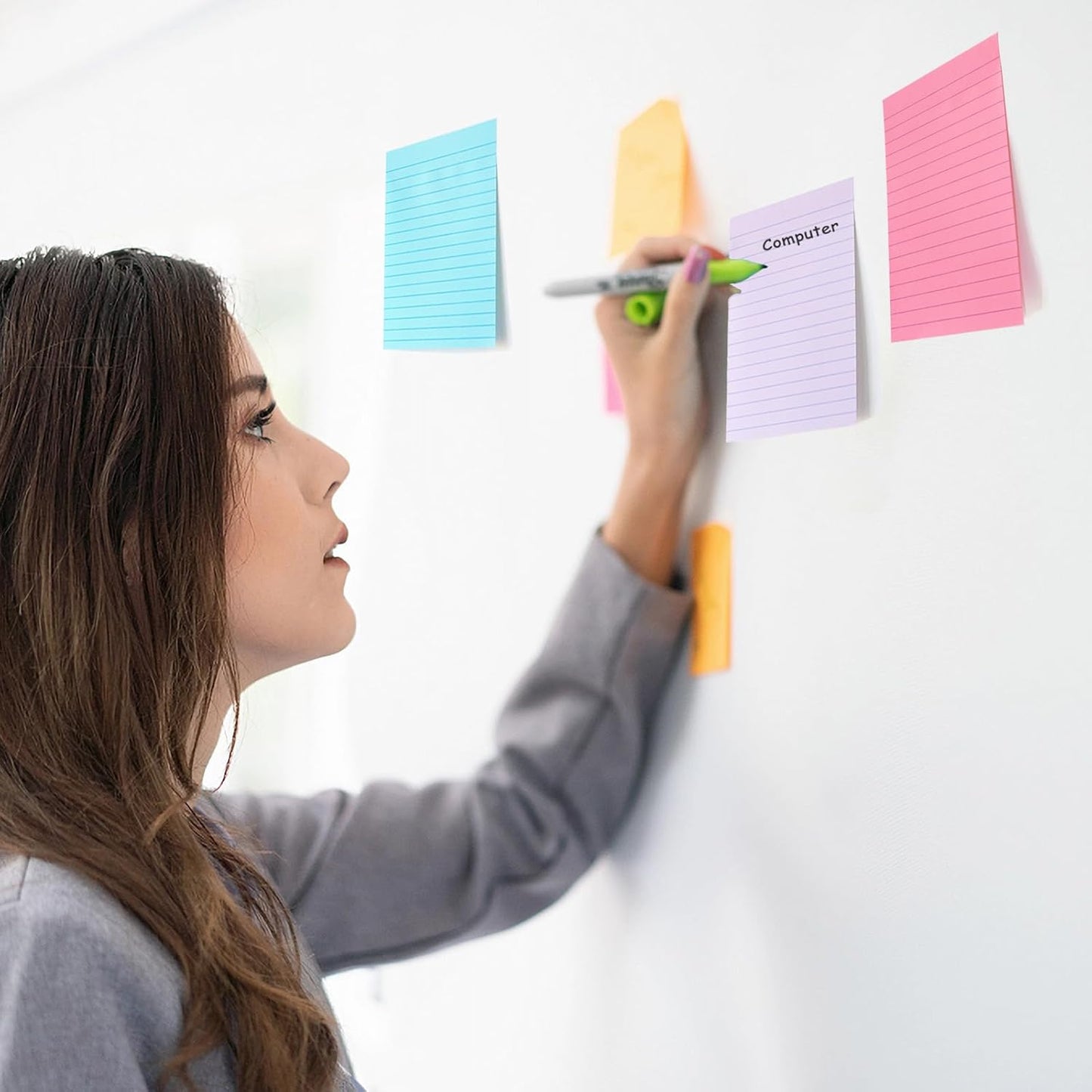 9 Pack Lined Sticky Notes 4X6 in Post Sticky Notes with Lines, Large Ruled Post Sticky Colorful Super Sticking Power Memo Pads Strong Adhesive (Pink Themed)