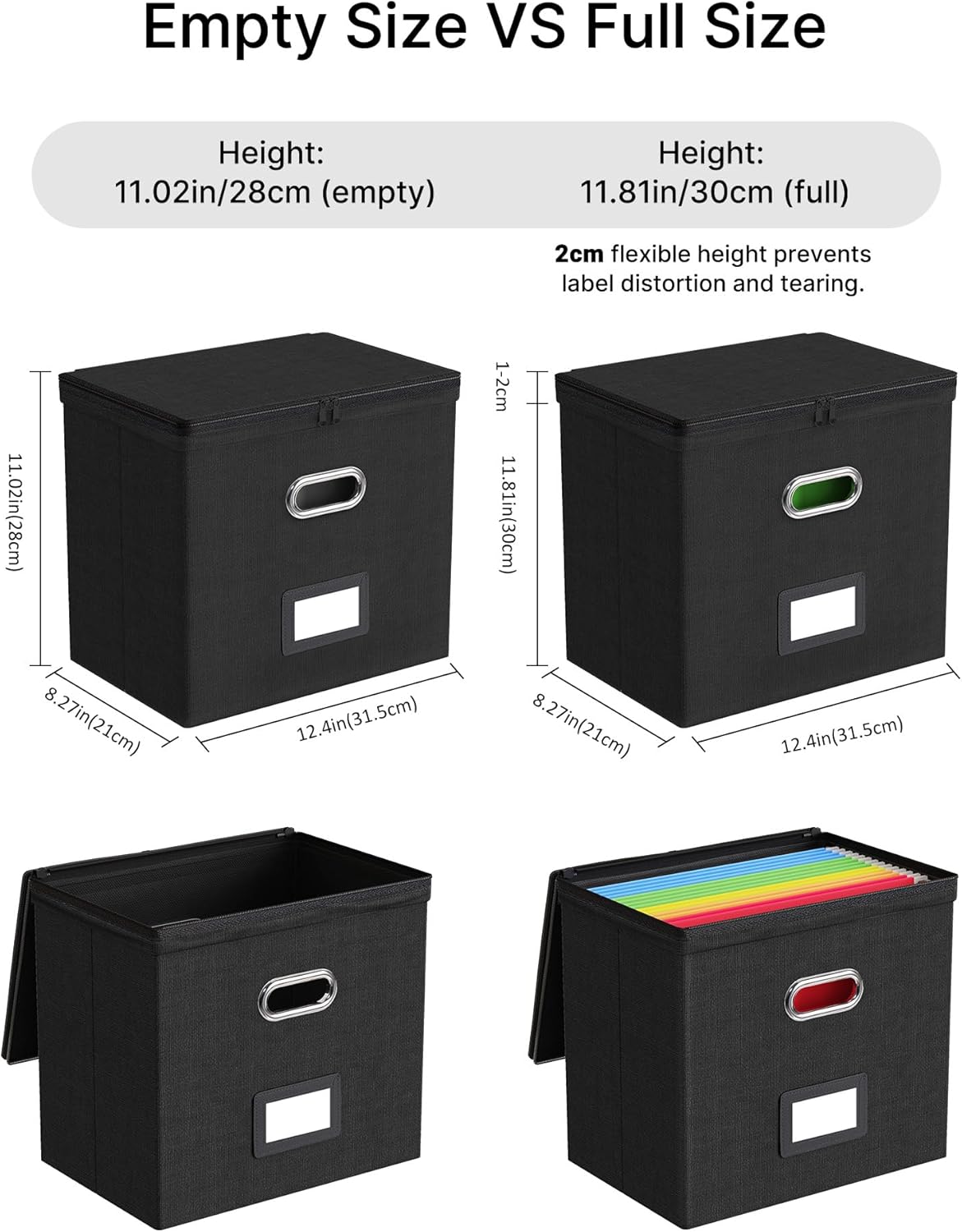 Oterri 2 Pack File Organizer Boxes with Lids, File Box with Mesh Pockets, Document Organizer Box for File Folders Letter Size, Zippers Filing Box for Home, Office, School (Green, Without Folders)