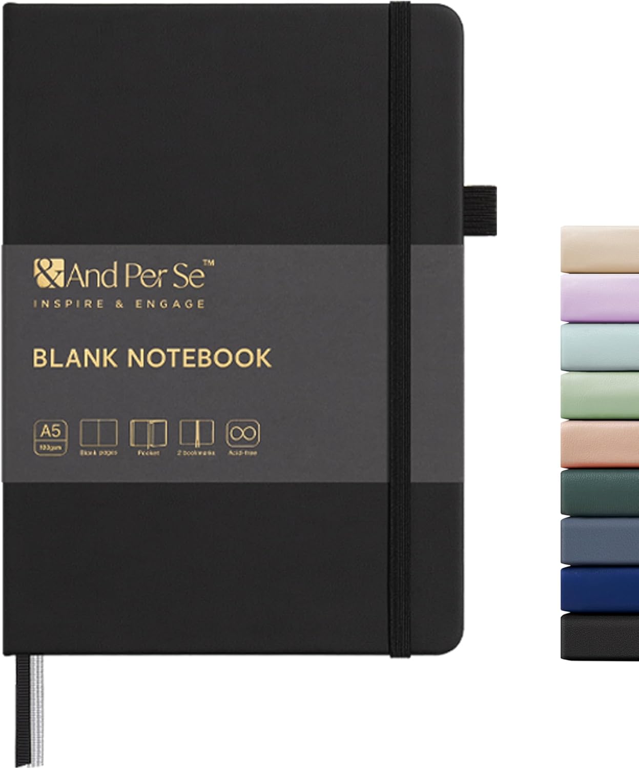 &And Per Se Lined Journal Notebook, 160 Pages, A5 5.7 x 8 inches College Ruled Thick Paper Notebook Journals for Writing, Hardcover Notebooks for Women Men Office School (1 Pack, Green) - Colors B