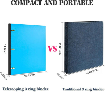 INFUN Telescoping 3 Ring Binder - 4PCS, Portable Plastic 3 Ring Binder with Telescoping Spine, Binders with Foldable Front Cover Holds 8.5"x11" Paper for School, Office, Homes