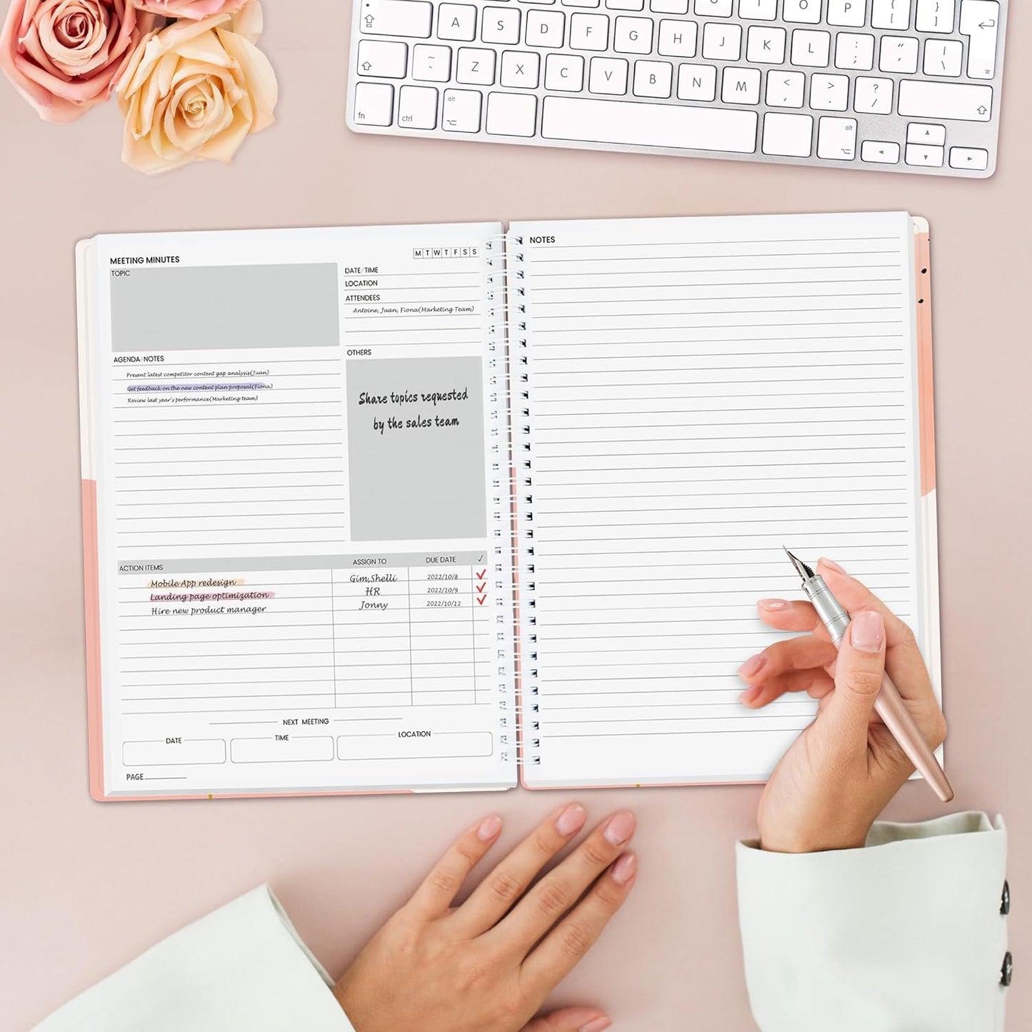 SUNEE Half Meeting Half Note - 7.5"x10" Professional Notebooks for Work - 160 Pages, B5 Size Project Planner, Spiral Meeting Agenda/Minutes Organizer for Women Men, Note Taking, Office & Business