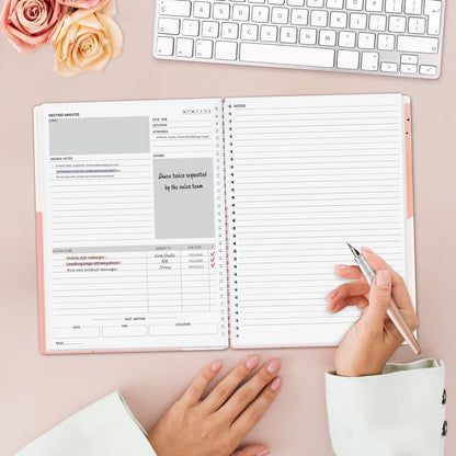 SUNEE Half Meeting Half Note - 7.5"x10" Professional Notebooks for Work - 160 Pages, B5 Size Project Planner, Spiral Meeting Agenda/Minutes Organizer for Women Men, Note Taking, Office & Business