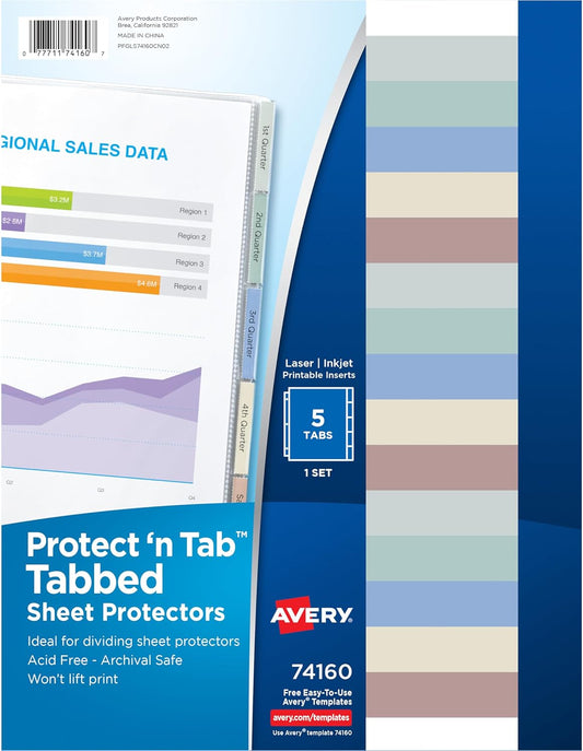 Avery Clear Protect 'n Tab Tabbed Sheet Protector Dividers, 8-Tab Set, Top Load, 8 Page Protectors (74161)