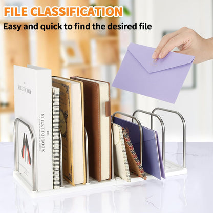 LETURE Mail File Holder, Detachable Desktop Organizer for Letter Bill Notebook Book Mail File Pad, Adjustable Desk Divider Sorter for Office Home School Dormitory (White)