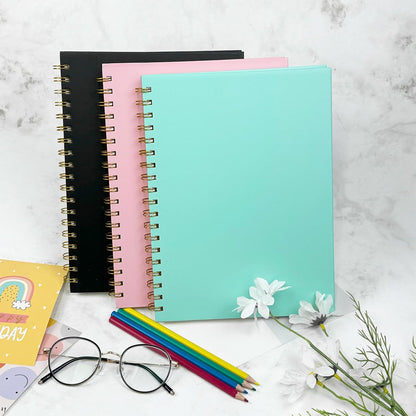 Lined Spiral Notebook B5 Black Journal 7.48'' X 10.18''-4 Pack 7mm College Ruled Hardcover Notebooks 160 Pages 100GSM Thick Paper for Note Taking School Office Supplies