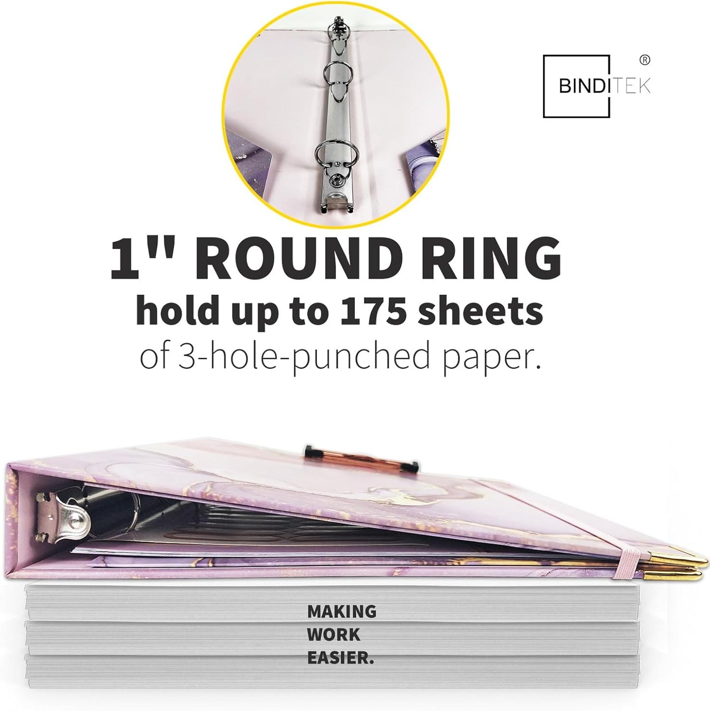 Binditek 3 Ring Binder 1 Inch, Letter Size, Binder Organizer with 5-Tab Dividers, 2 Interior Pockets, Low Profile Clip Cover, Label Stickers, 175 Sheet Capacity, Floral, 1 Pack