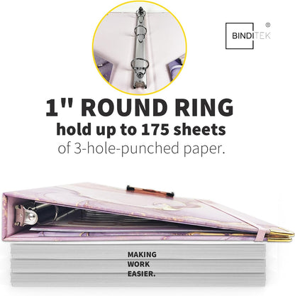 Binditek 3 Ring Binder 1 Inch, Letter Size, Binder Organizer with 5-Tab Dividers, 2 Interior Pockets, Low Profile Clip Cover, Label Stickers, 175 Sheet Capacity, Floral, 1 Pack