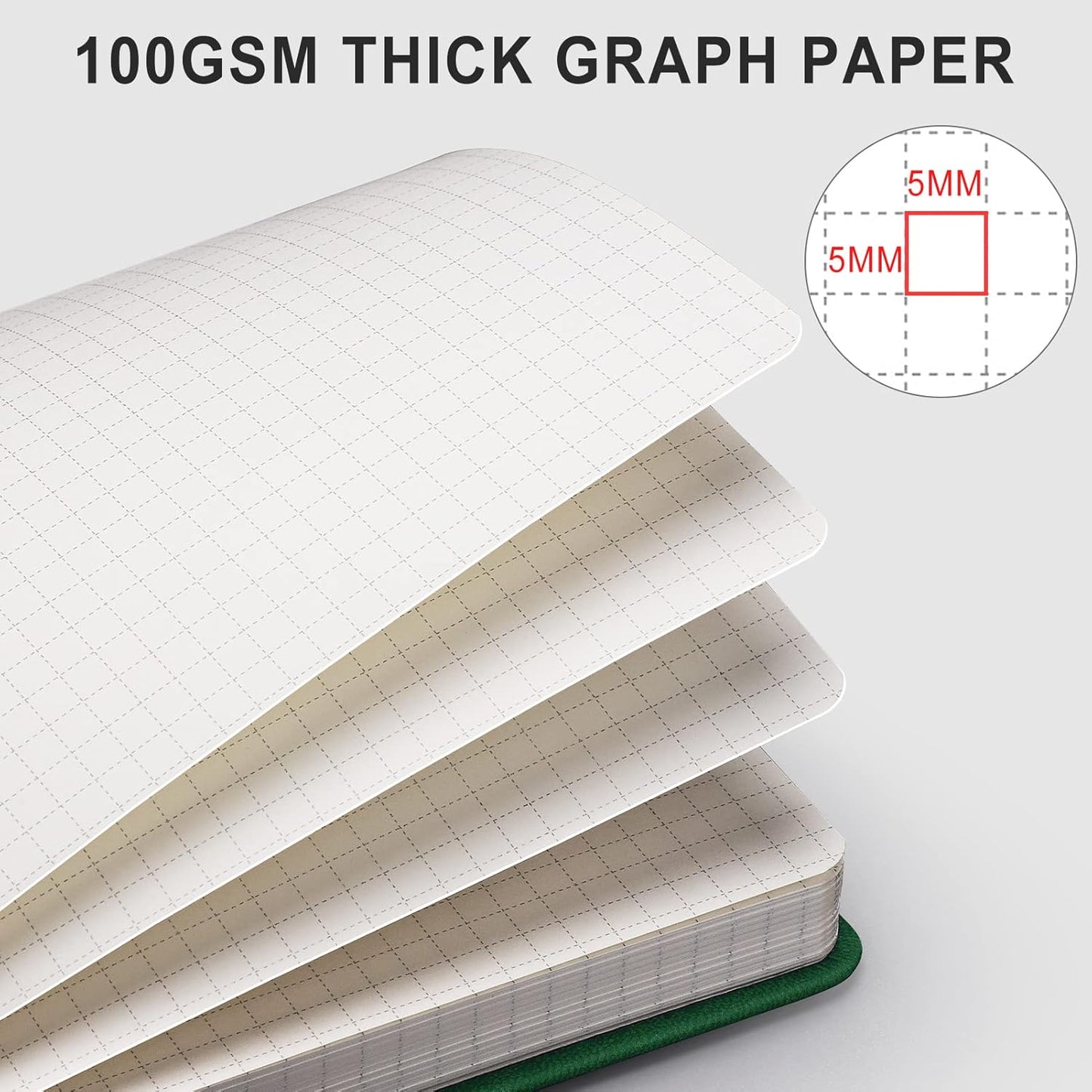 AHGXG Graph Paper Notebook - Grid Paper Notebook Large A4 8.5''×11'', 320 Pages Thick Journal, 100gsm Thick Graph Paper, Leather Softcover, Inner Pocket - Black