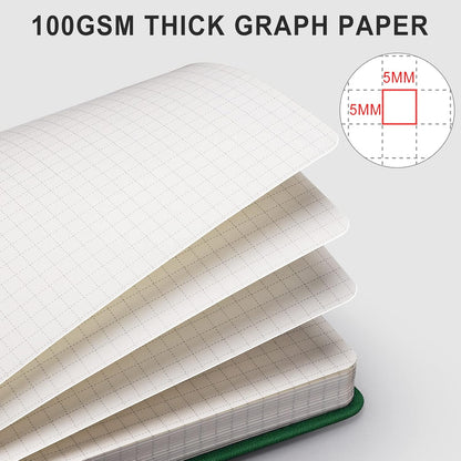 AHGXG Graph Paper Notebook - Grid Paper Notebook Large A4 8.5''×11'', 320 Pages Thick Journal, 100gsm Thick Graph Paper, Leather Softcover, Inner Pocket - Black