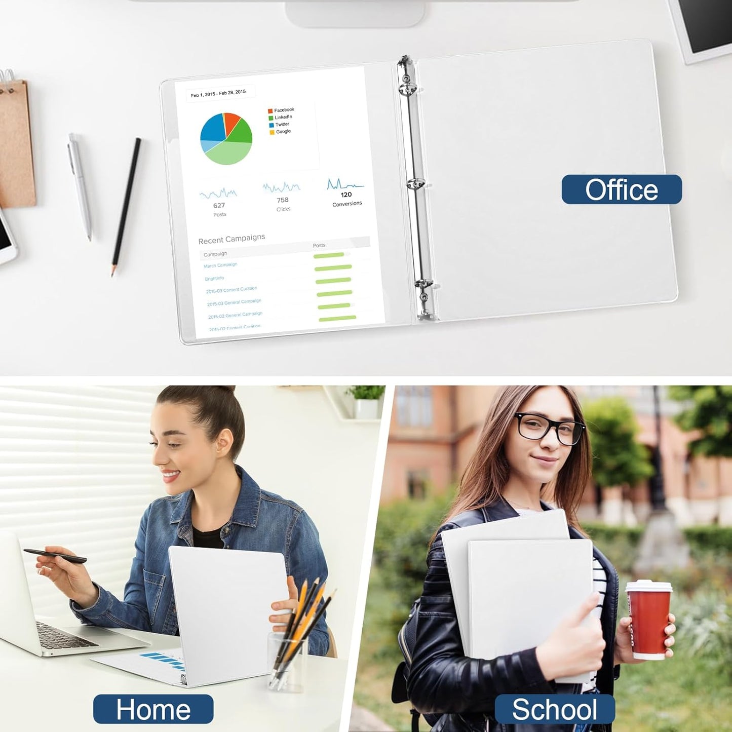 1-Inch 3-Ring-Binder with Pockets - Bundle 12 Packs, 1'' Round Binders Holds 200 Sheets US Letter Size 8.5'' x 11'' - White Binders for Home, Office, and Back to School (1'' - 12 Packs)