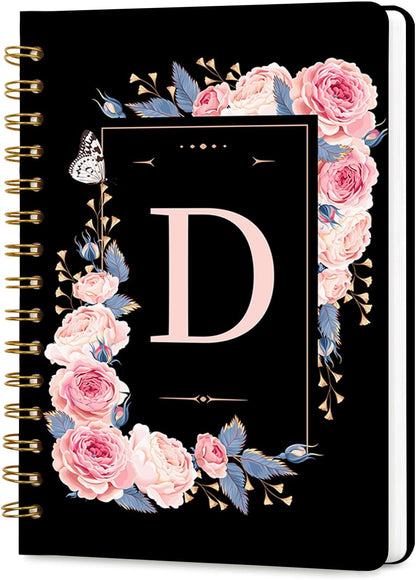 Lined Spiral Journal Notebook, A5 College Ruled Spiral Notebook for Women, Hardcover with Elegant Design for Work and Note-Taking, 5.5 * 8.25 inch, 160 Pages, Letter T