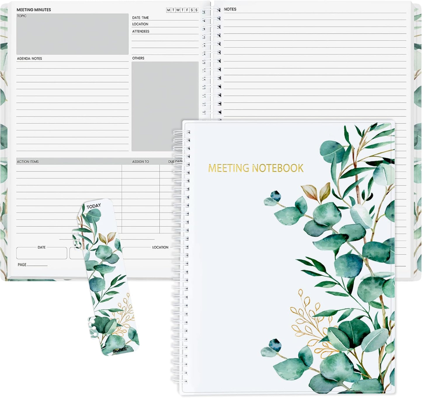 SUNEE Half Meeting Half Note - 7.5"x10" Professional Notebooks for Work - 160 Pages, B5 Size Project Planner, Spiral Meeting Agenda/Minutes Organizer for Women Men, Note Taking, Office & Business