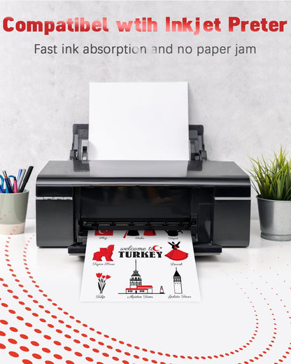 Printable Vinyl Sticker Paper for Inkjet and Laser Printer - Glossy White - 21 Waterproof Decal Paper Self-Adhesive Sheets 8.5"x11"- Dries Quickly and Holds Ink Beautifully