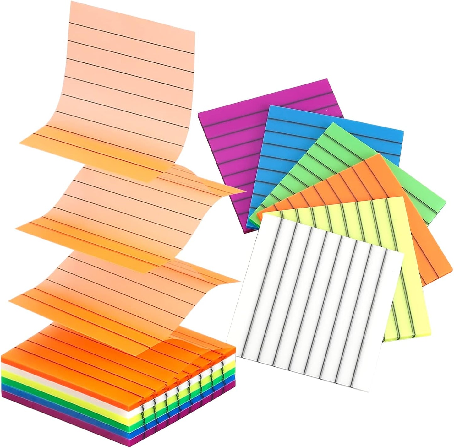 3x3 Inch Transparent Sticky Notes 300 Sheets, Clear Translucent Lined Self-Adhesive Memo Repositionable Reminder Pad for Office, College Students, Planners, Journals, School Supplies (Purple)