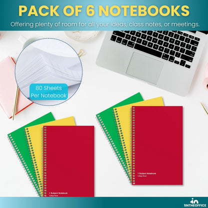 1InTheOffice 1-Subject Wirebound Notebook, College Ruled, 80 Sheets, Spiral Notebook 5x7, 7 3/4" x 5", 3/Pk
