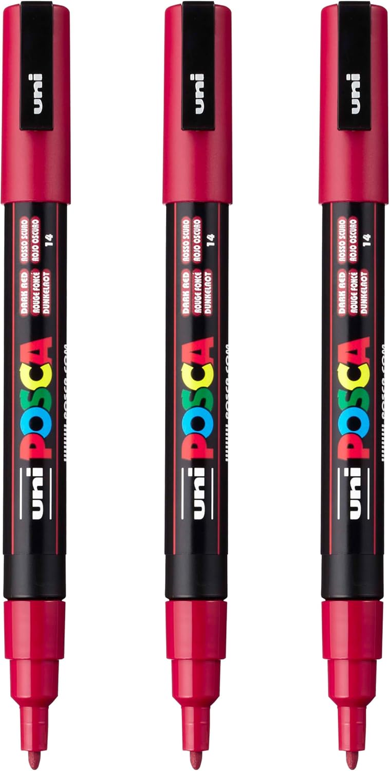 posca PC-3M Water-Based Paint Markers, Reversible Fine Tip (0.9-1.3mm), Pink, 3 Count
