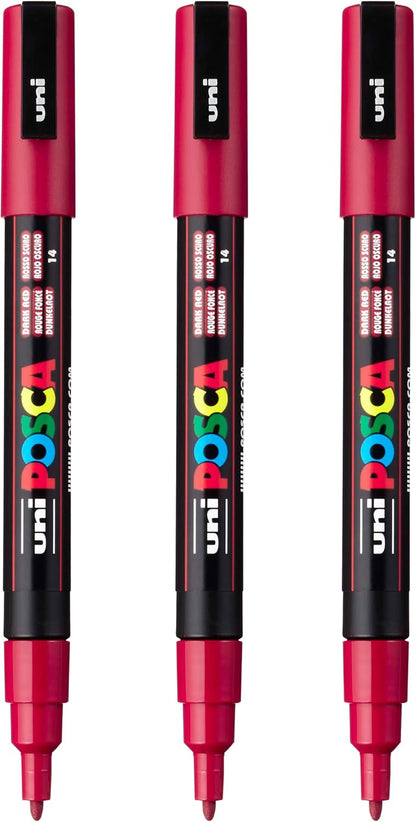 posca PC-3M Water-Based Paint Markers, Reversible Fine Tip (0.9-1.3mm), Pink, 3 Count