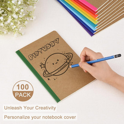 ZCZN Composition Notebooks Bulk, A5 Kraft Cover Lined Journals with Rainbow Spines for School, Business, Work and Daliy Use (24, 8 colors)