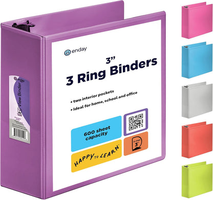 3 Inch Binder 3 Ring Binders Green, Slant D-Ring 3” Clear View Cover with 2 Inside Pockets, Heavy Duty Colored School Supplies Office and Home Binders – By Enday