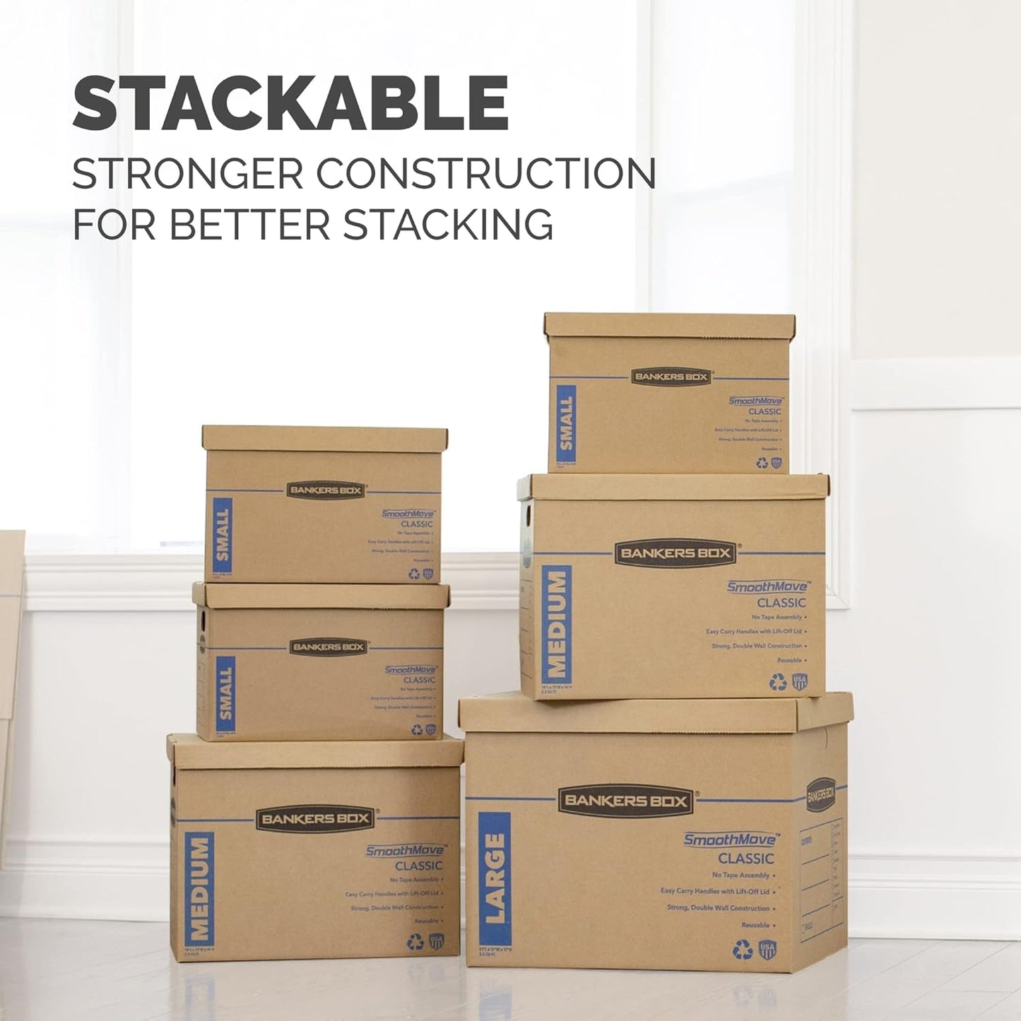 Bankers Box Small Classic Moving Box, 10-Pack, Reinforced Handles, Tape-Free Assembly, 15 x 12 x 10 Inches (7714901)