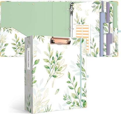Ospelelf Binder 3 Ring 1 Inch, Floral Round Ring Clipboard Binder for Letter Size with 5 Tab Dividers, File Folder Labels, for School and Office Supplies