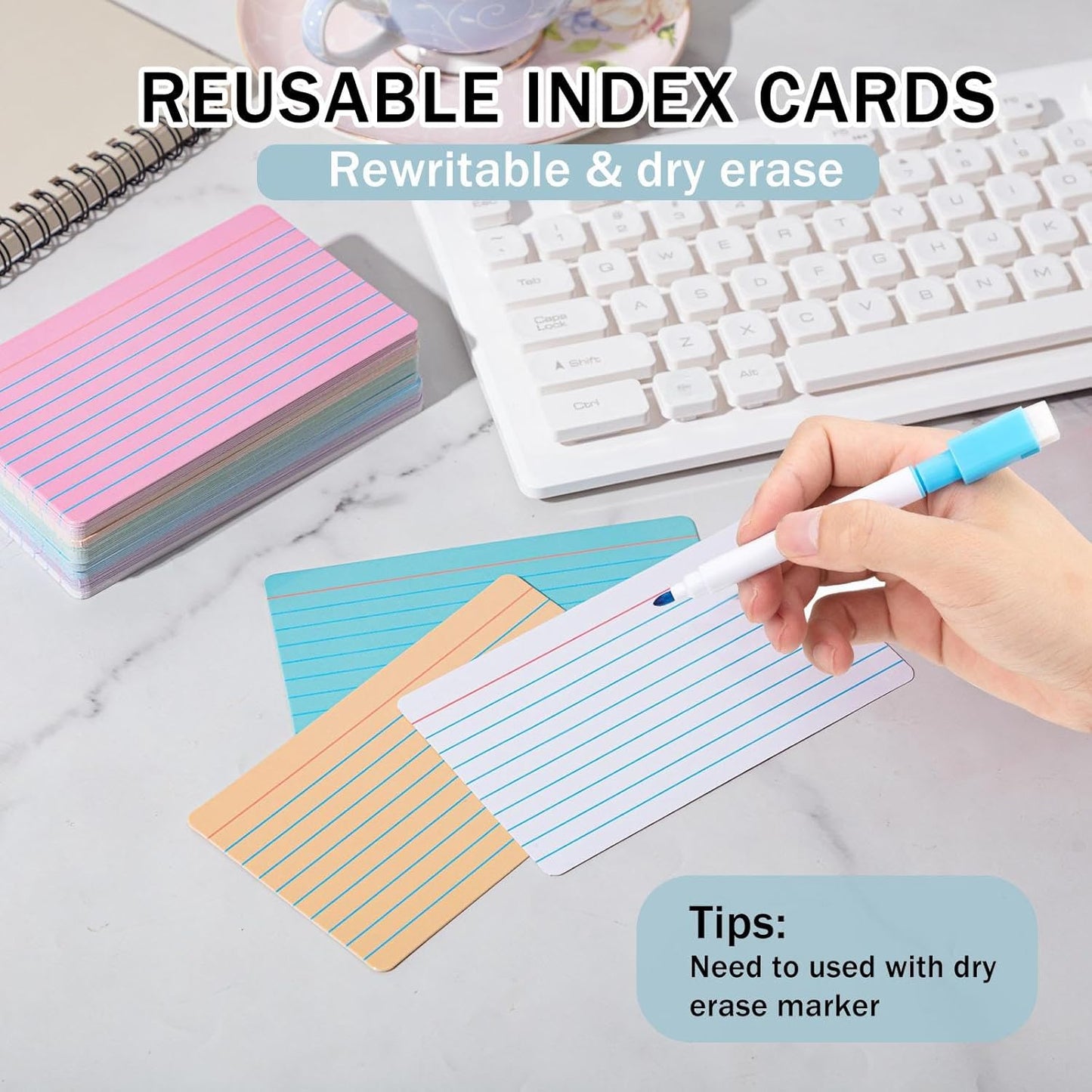 Harloon 100 Pcs Dry Erase Index Cards 3 x 5 Inch Laminated Reusable Dry Erase Note Cards Sheets for Office to Do List(White)